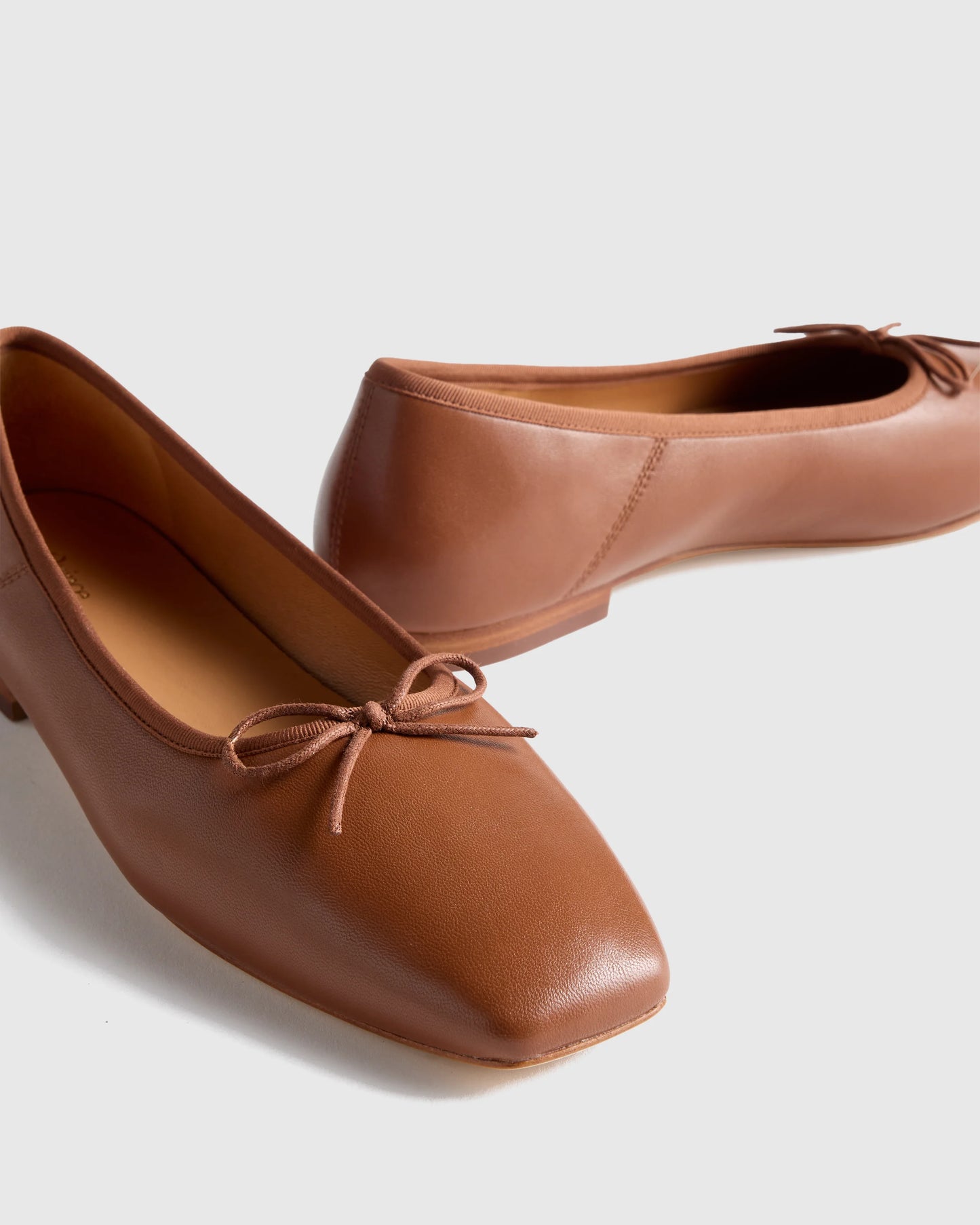 Italian Leather Square Toe Ballet Flat - 5 / Cognac
