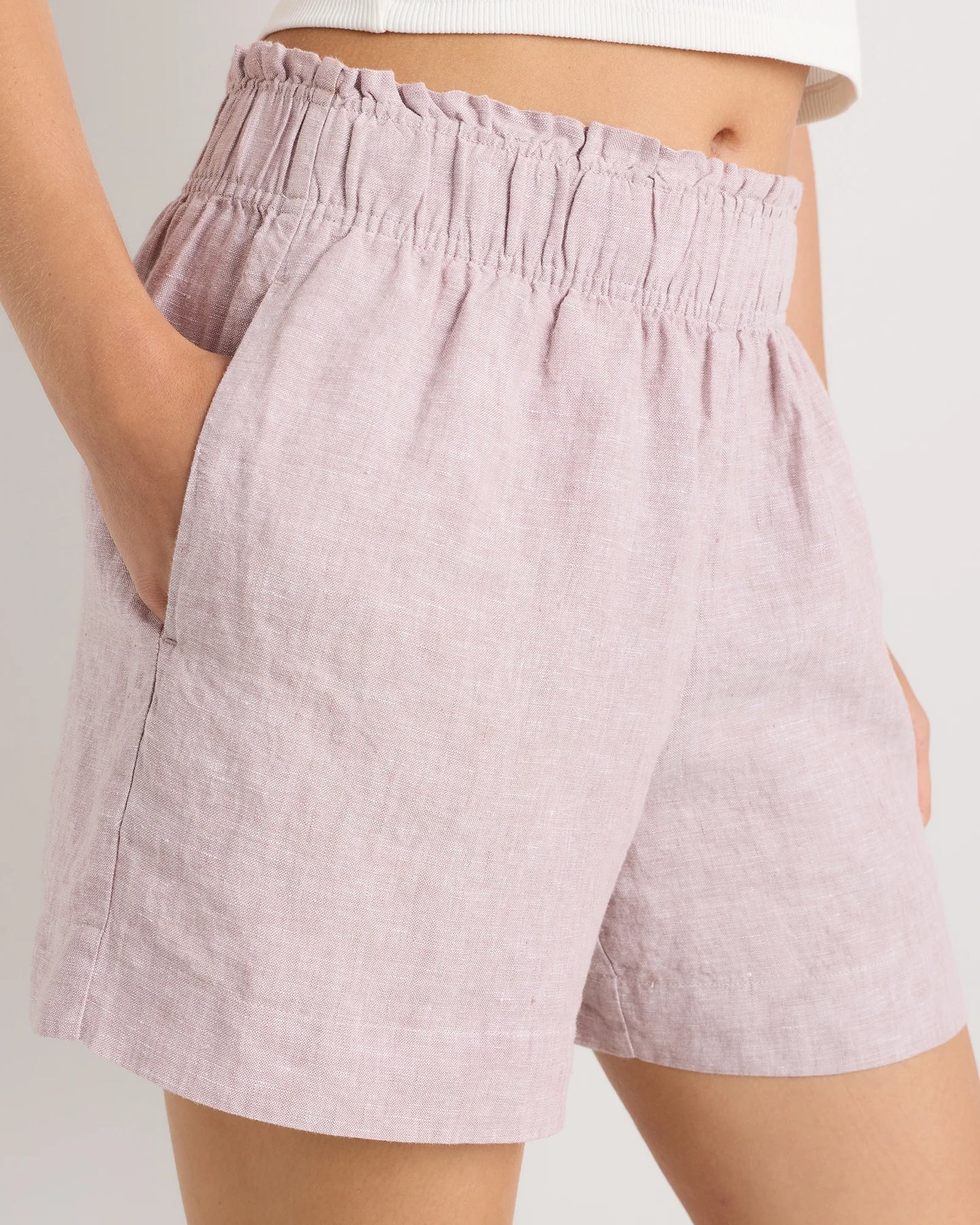 100% European Linen High Waisted Shorts - XS / Sky Blue Mariner Stripe