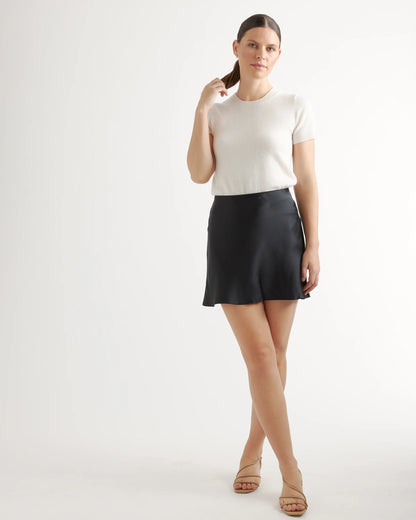 100% Washable Silk Mini Skirt - XS / Champagne