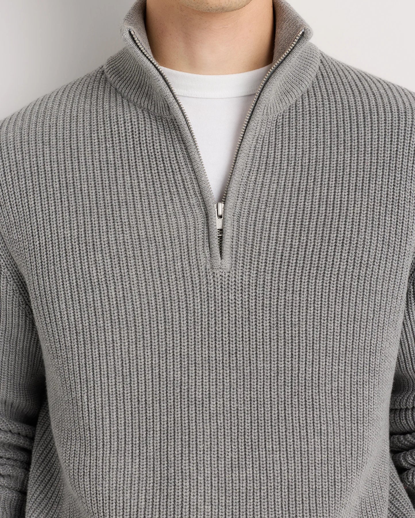 100% Organic Cotton Ribbed Quarter-Zip Sweater - S / Navy