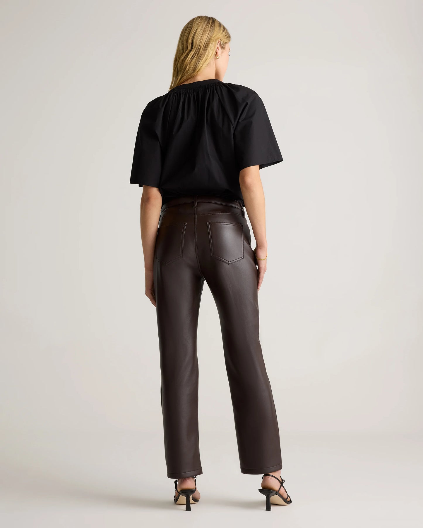 Vegan Leather Straight Leg Pants - 0 / Espresso