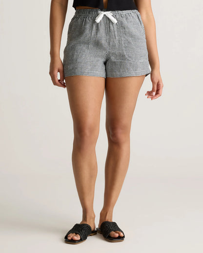100% European Linen Shorts - XS / Taupe Brown Gingham