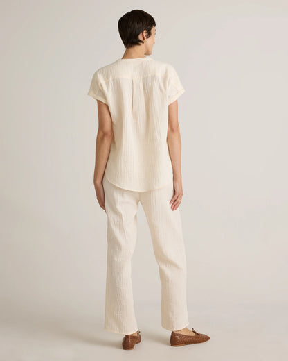 100% Organic Cotton Gauze Roll Sleeve Shirt - XS / Spiced Orange