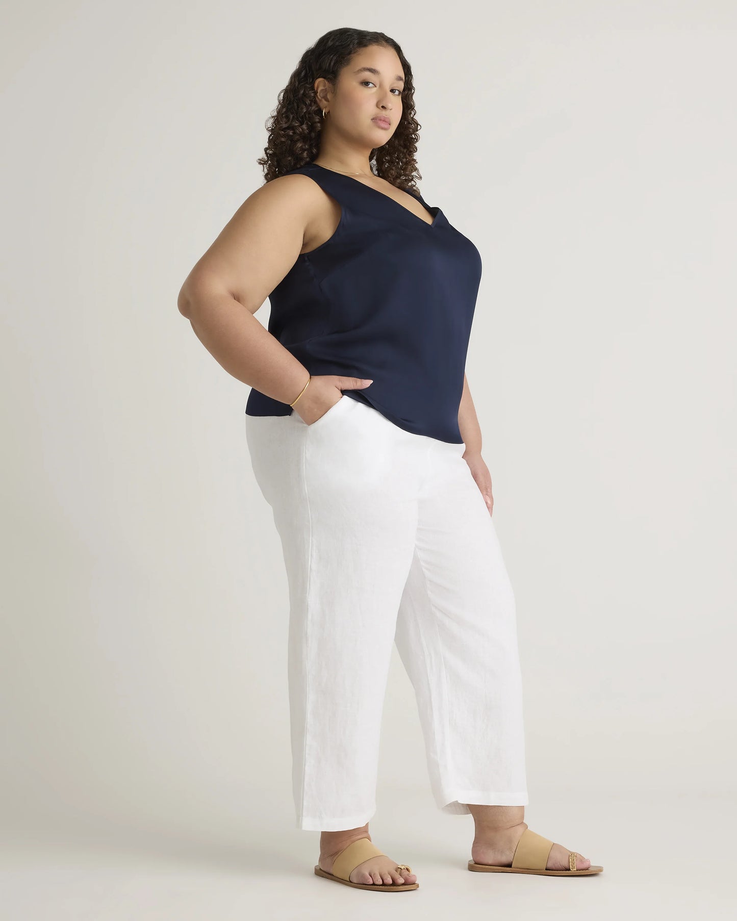 Washable Stretch Silk Tank - 1X / Navy