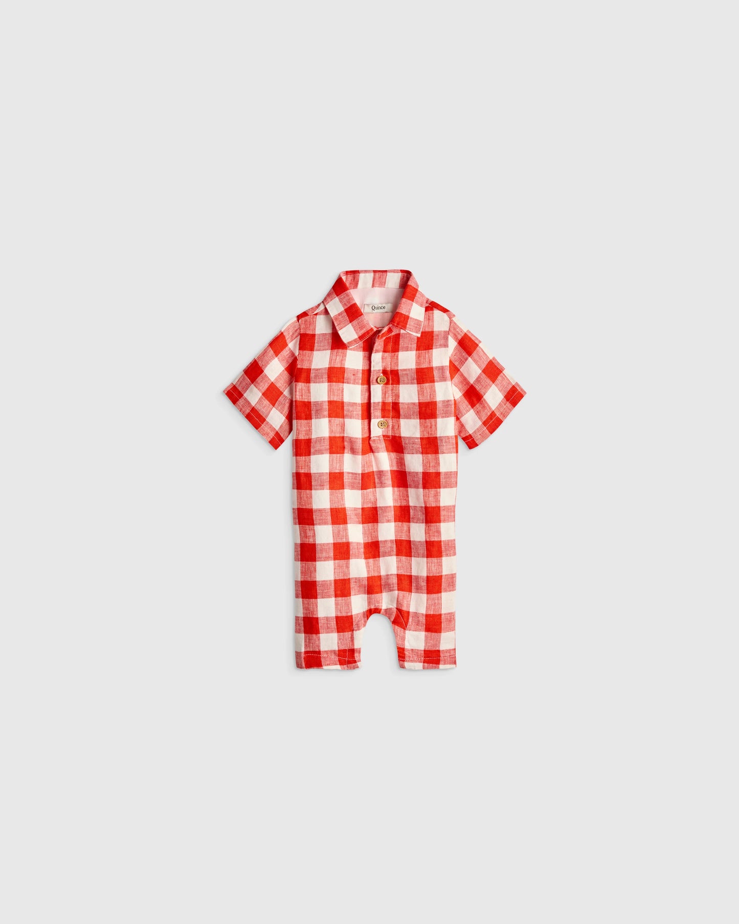 100% Linen Button Front Romper - 0-3M / Picnic Gingham