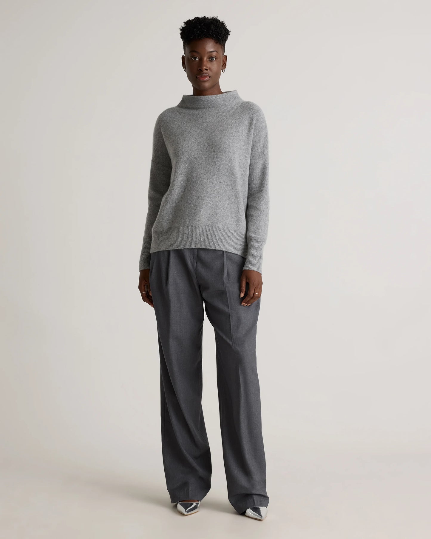 Mongolian Cashmere Funnel Neck Sweater - XS / Heather Grey