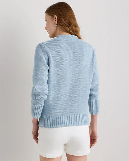 100% Organic Cotton Roll Neck Sweater - XS / Cornflower Mini Stripe