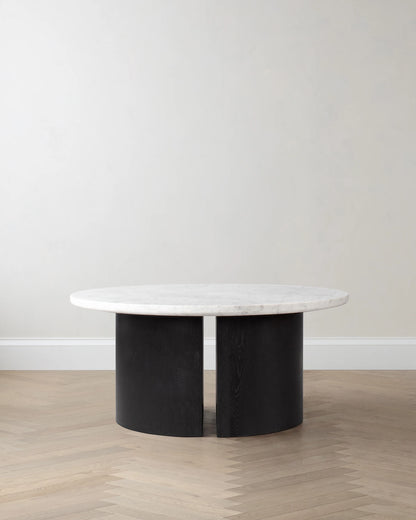 Marble and Oak Double Pedestal Coffee Table - One Size / White/Black
