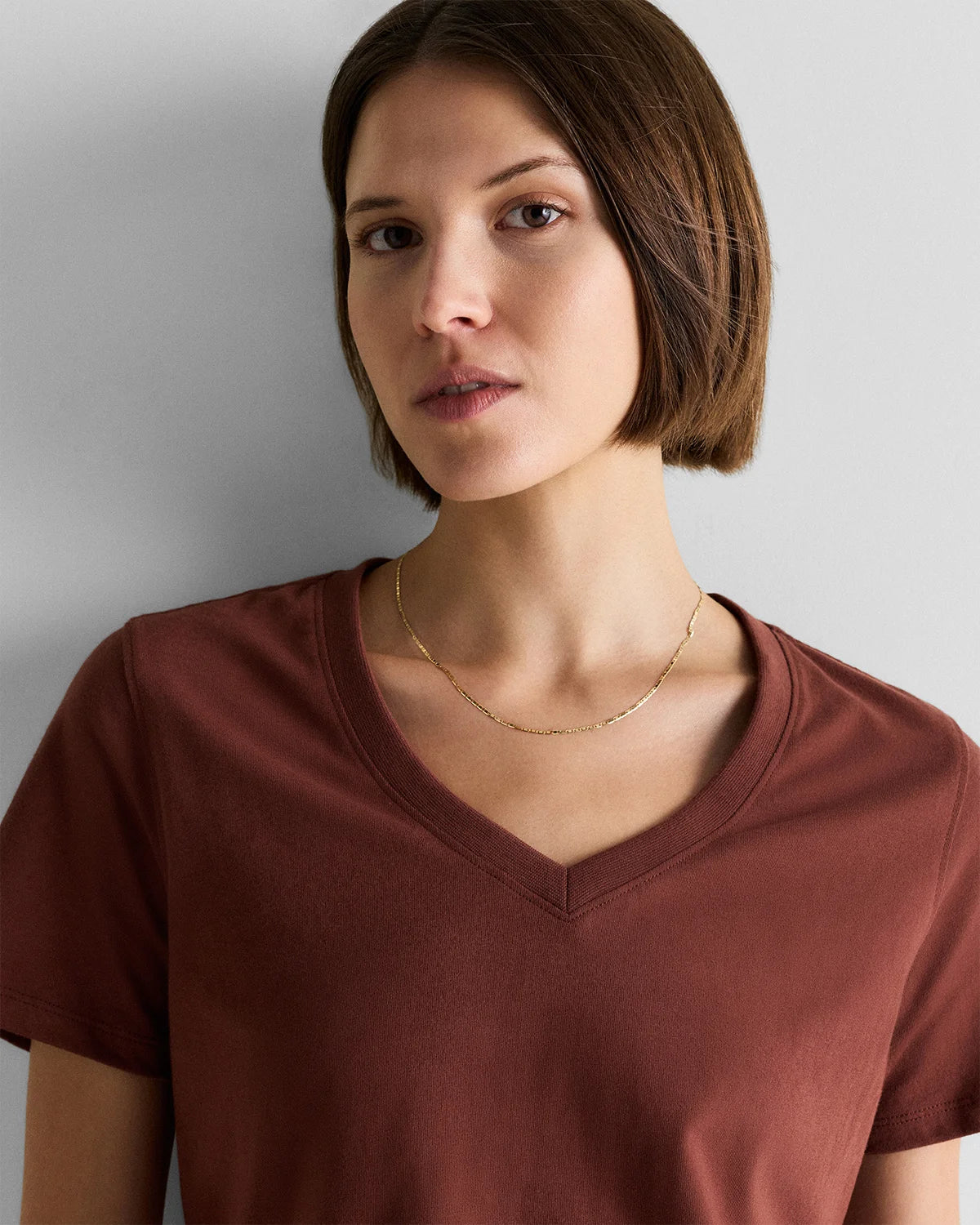 100% Organic Cotton Boxy V-Neck Tee - XS / Dusty Beige