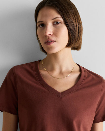 100% Organic Cotton Boxy V-Neck Tee - XS / Dusty Beige