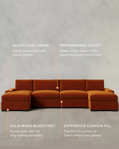 Stillman U Sectional in Performance Velvet - One Size / Java