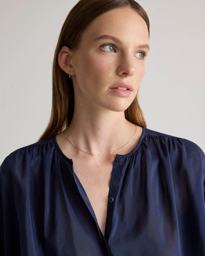Cotton-Silk Voile Blouson Blouse - XS / Dark Navy