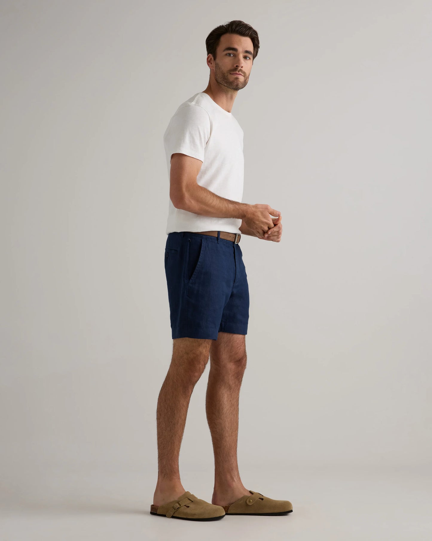 100% European Linen Trouser Shorts - 7" - S / Bayberry Olive