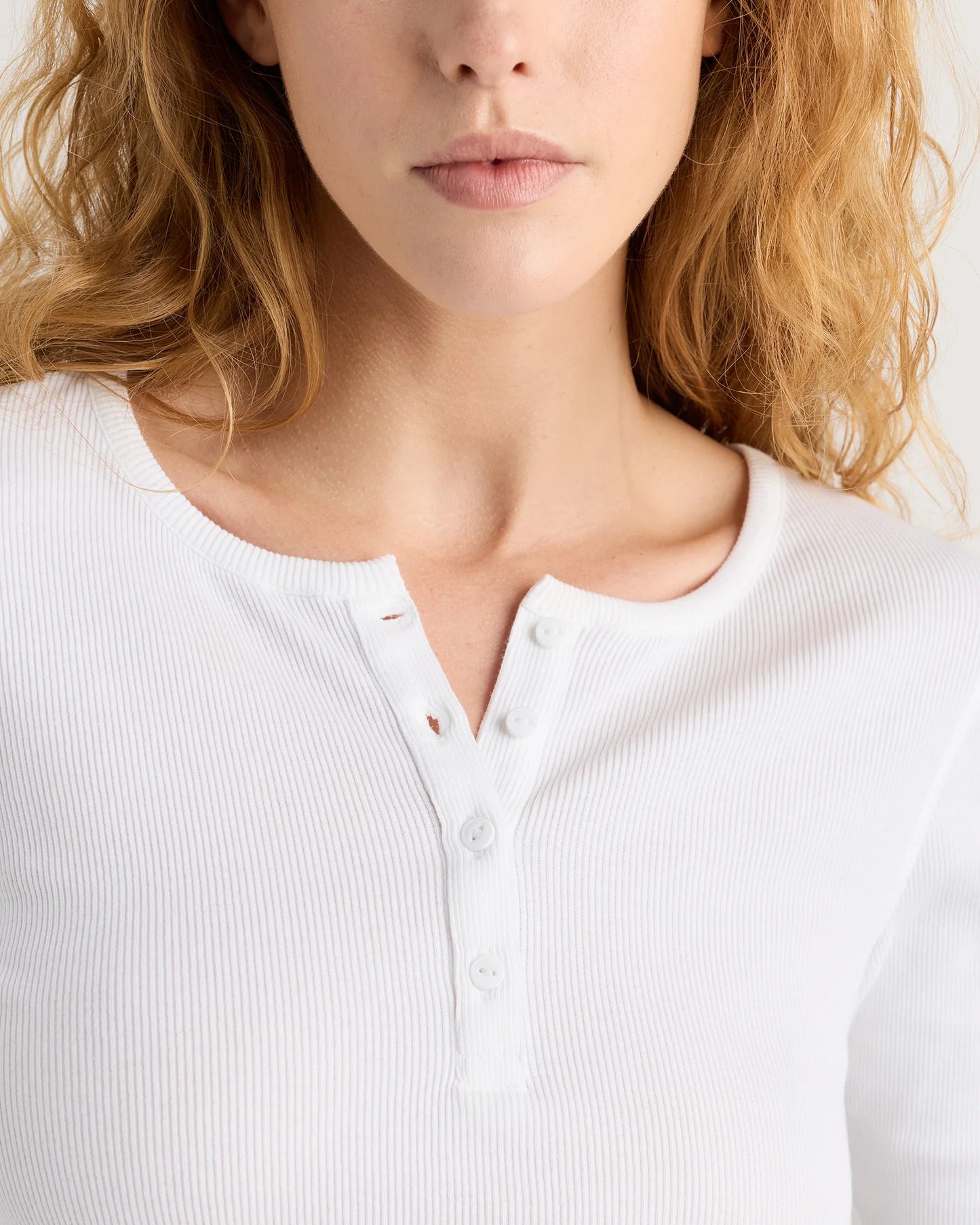 Organic Cotton Micro-Rib Henley Long Sleeve Tee - XS / Heather Oatmeal