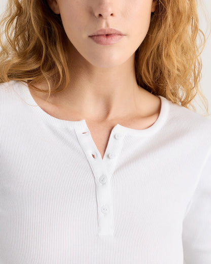 Organic Cotton Micro-Rib Henley Long Sleeve Tee - XS / Heather Oatmeal