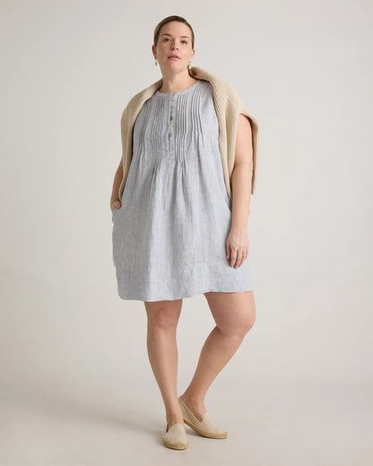100% European Linen Sleeveless Swing Dress - 1X / Bayberry Olive
