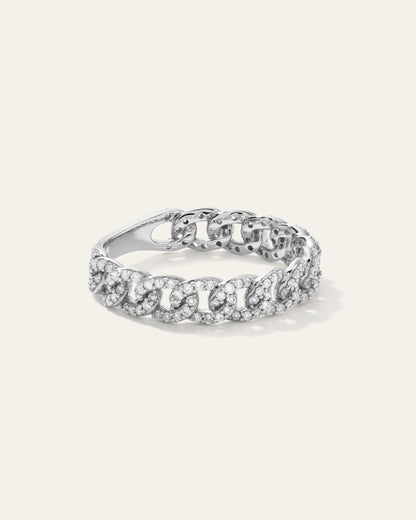 14K Gold Diamond Chain Ring - 4 / White Gold