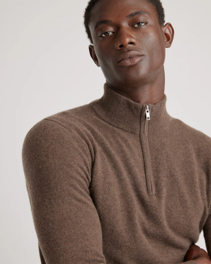 Mongolian Cashmere Quarter Zip Sweater - S / Olive Twist