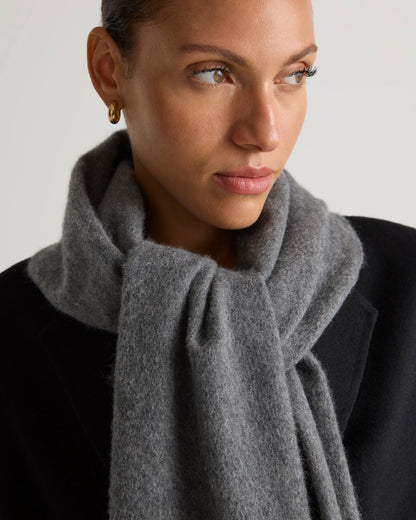 Mongolian Cashmere Woven Fringe Scarf - One Size / Ivory