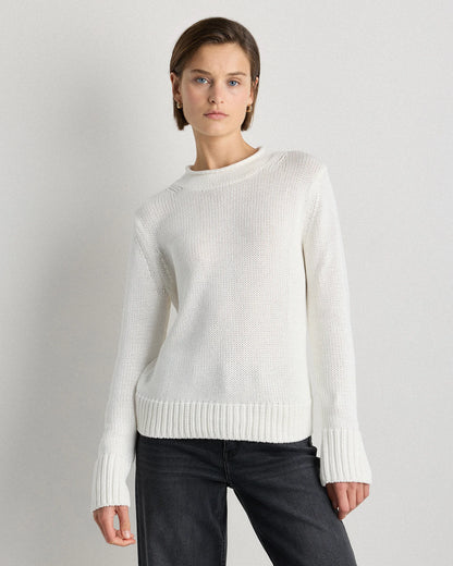 100% Organic Cotton Roll Neck Sweater - XS / Cornflower Mini Stripe