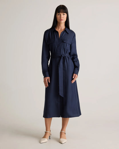 100% Silk Twill Utility Shirt Dress - XS / Hot Fudge