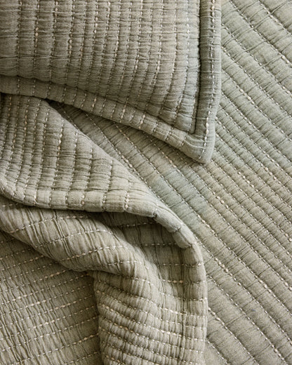 Organic Cotton Channel Stitch Coverlet Set - Twin / Coral Pink