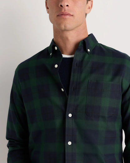 100% Organic Cotton Brushed Flannel Shirt - S / Red/Navy