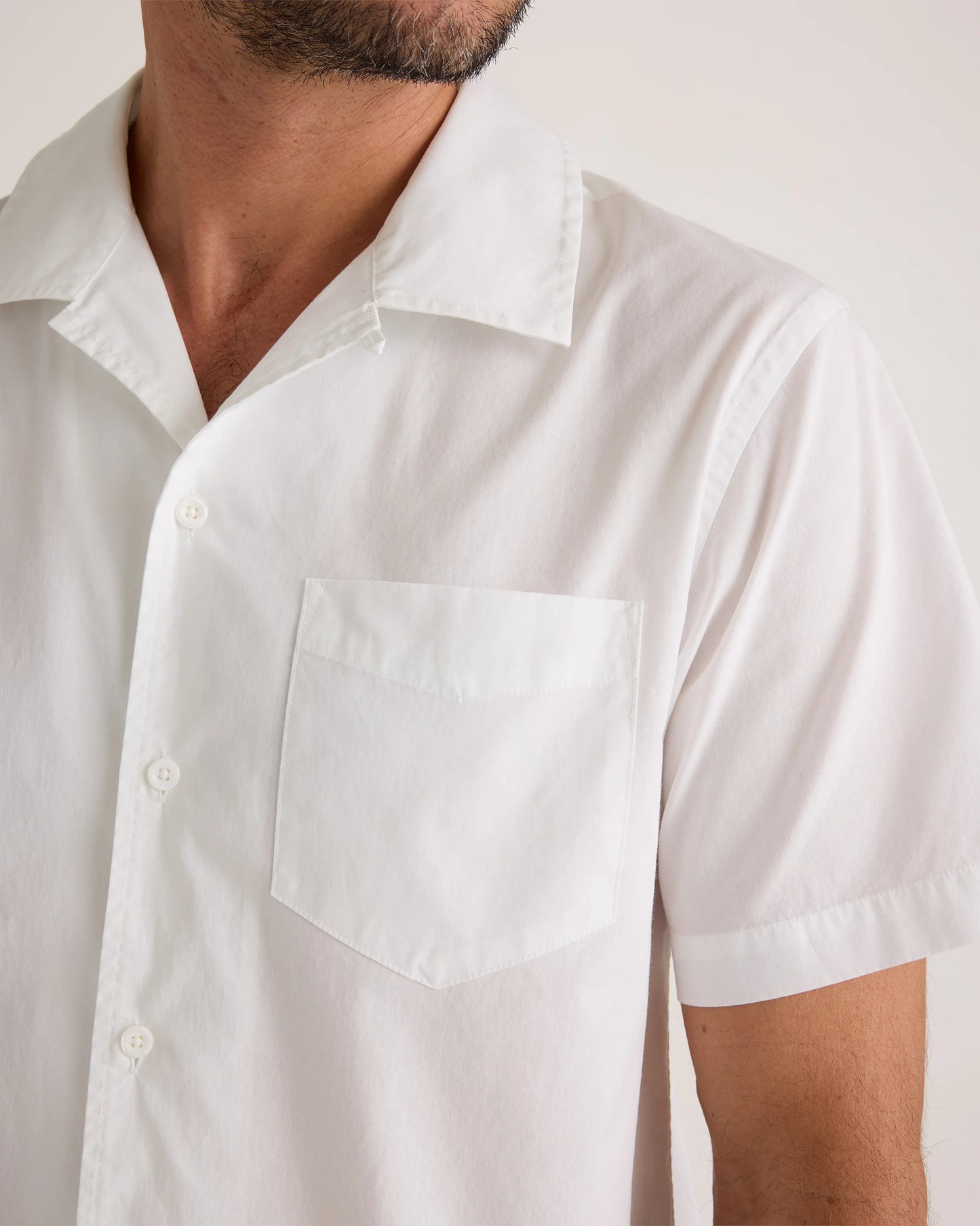 Organic Cotton Stretch Poplin Camp Shirt - S / White