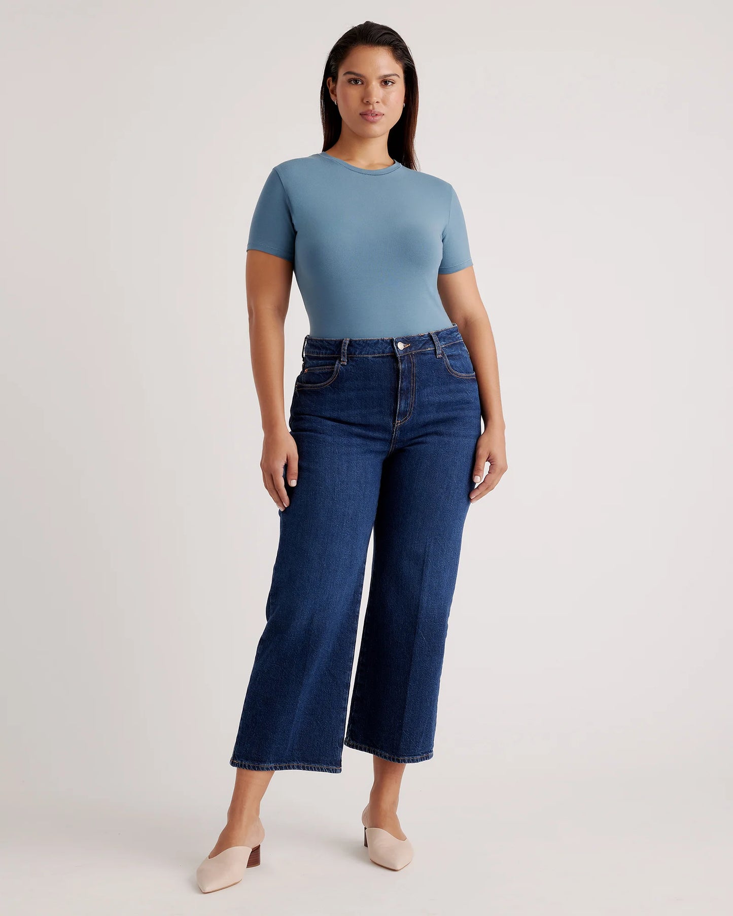 Stretch Cotton Jersey Short Sleeve Bodysuit - XS / Ocean