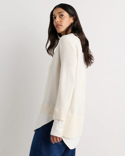 100% Mongolian Cashmere Layered V-Neck Sweater - XS / Ivory