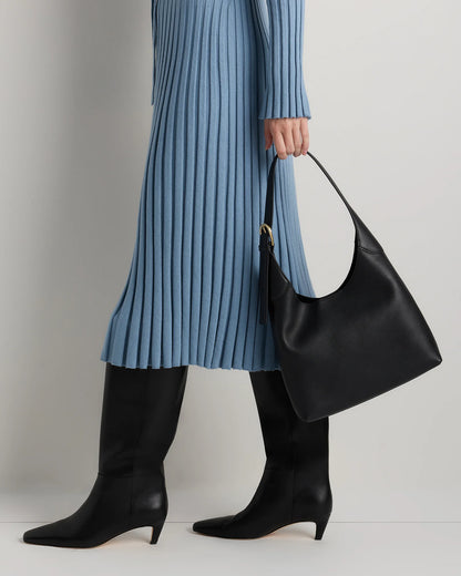 Full-Grain Leather Small Shoulder Bag - One Size / Black