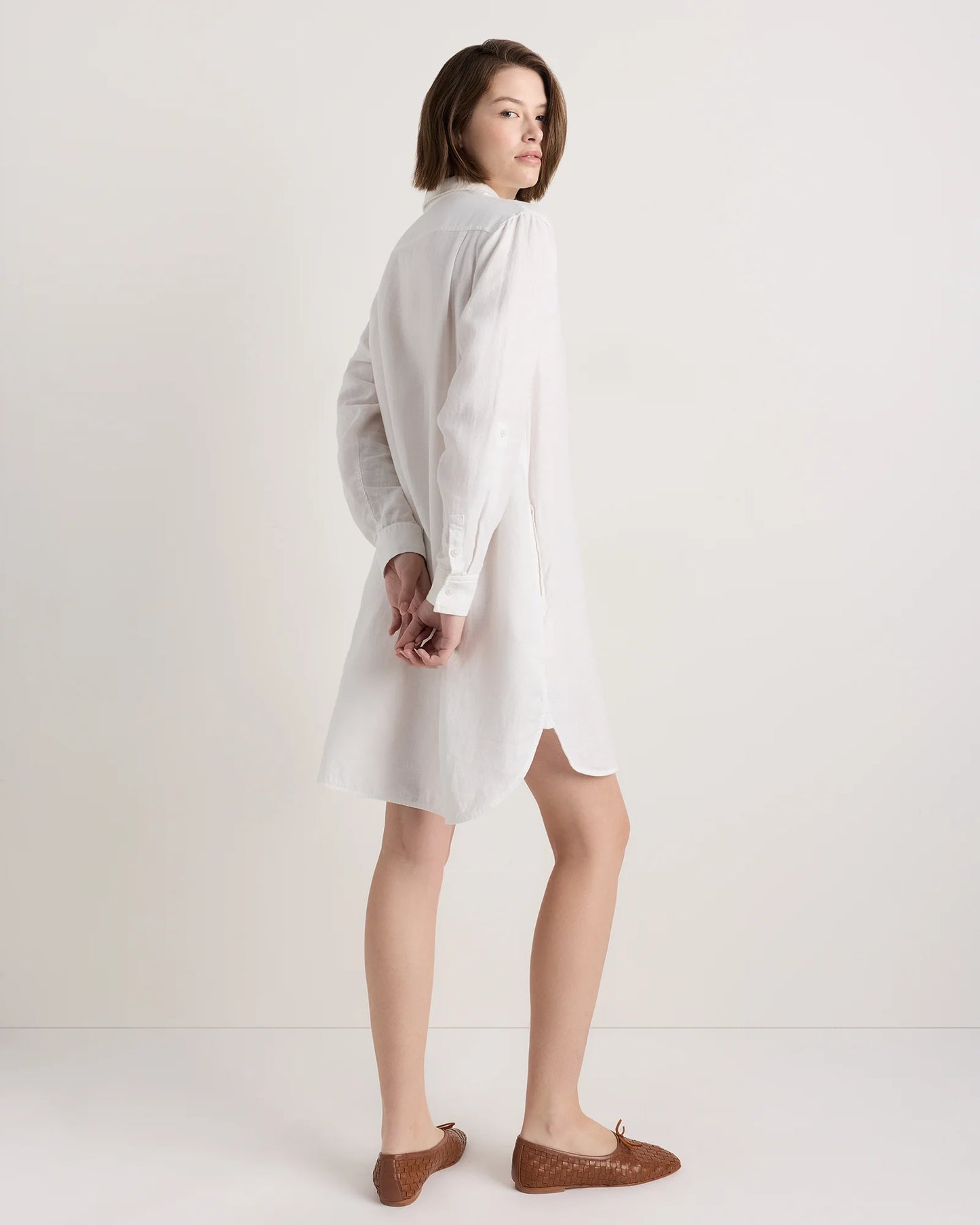 100% European Linen Shirt Dress - XS / Sky Blue Mariner Stripe