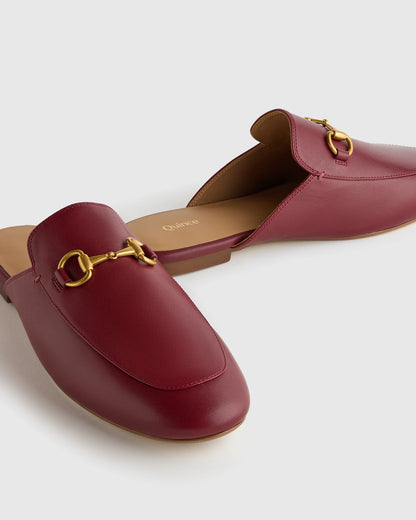 Italian Leather Horsebit Loafer Mule - 5 / Garnet