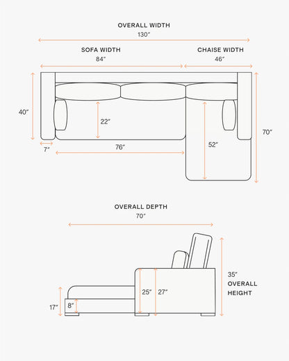 Oasis Chaise Sectional in Performance Linen - Right Arm / Sand