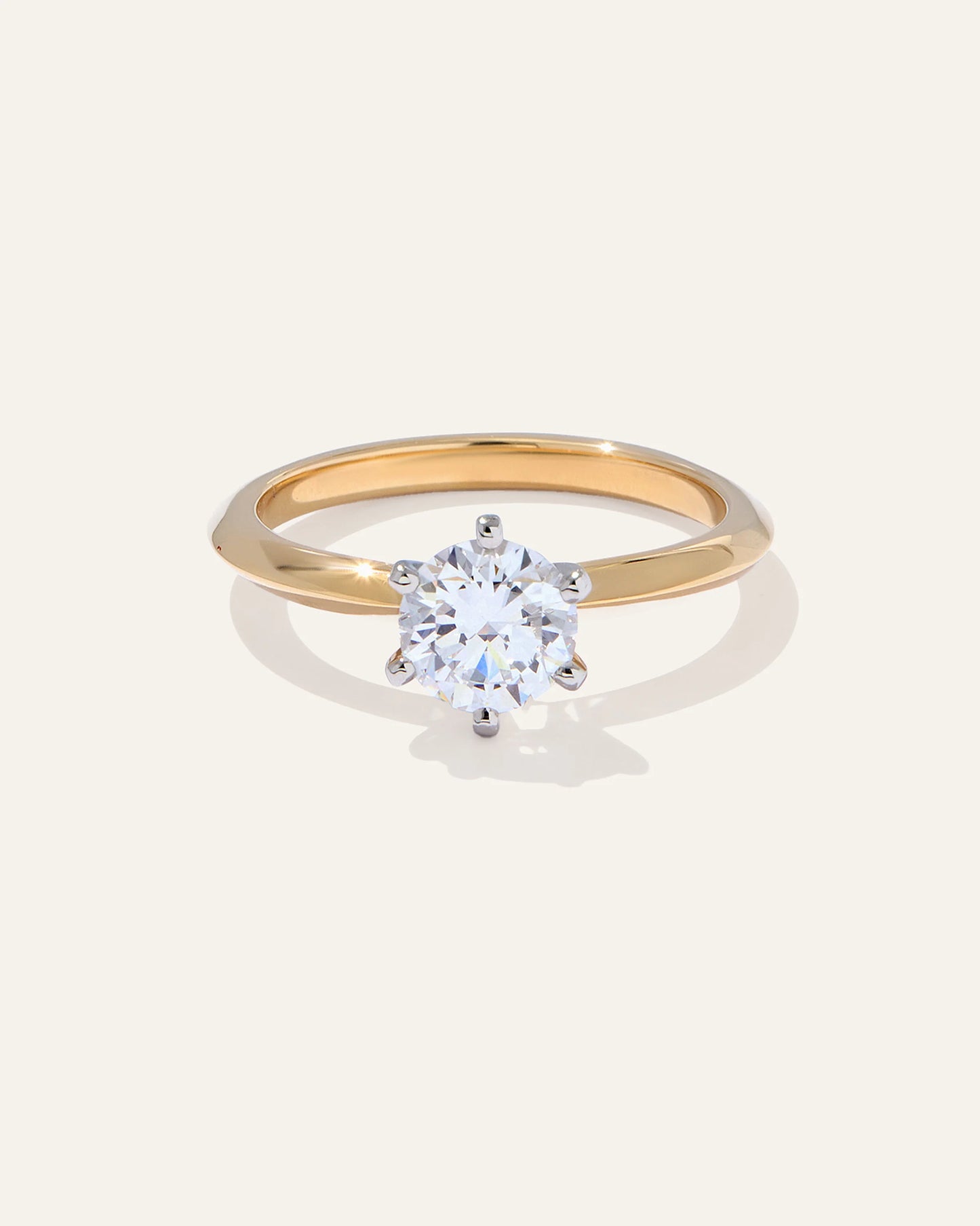 Lab Grown Diamond Round Six Prong Knife Edge Engagement Ring - 1ct - 4 / Yellow Gold