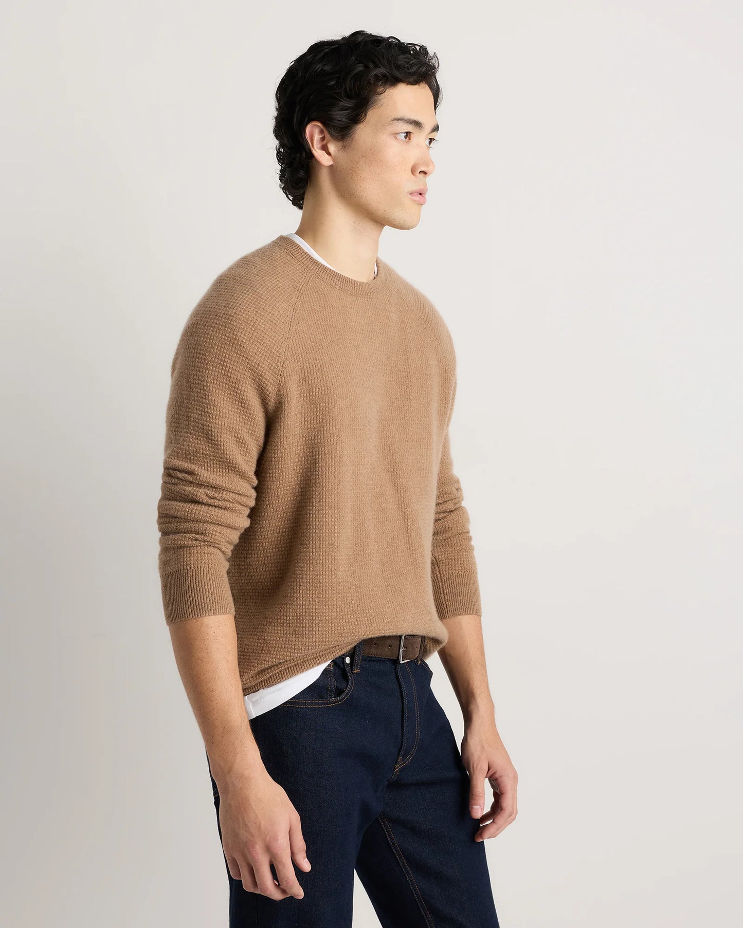 Mongolian Cashmere Waffle Sweatshirt - S / Faded Denim