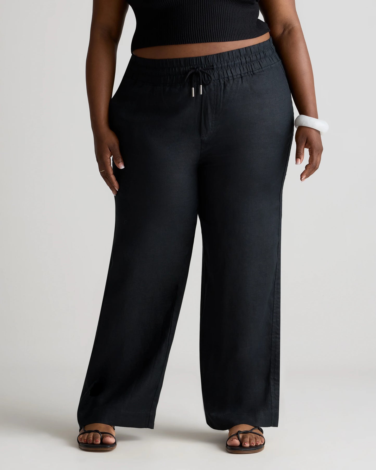100% European Linen Wide Leg Pants - 1X / Bayberry Olive