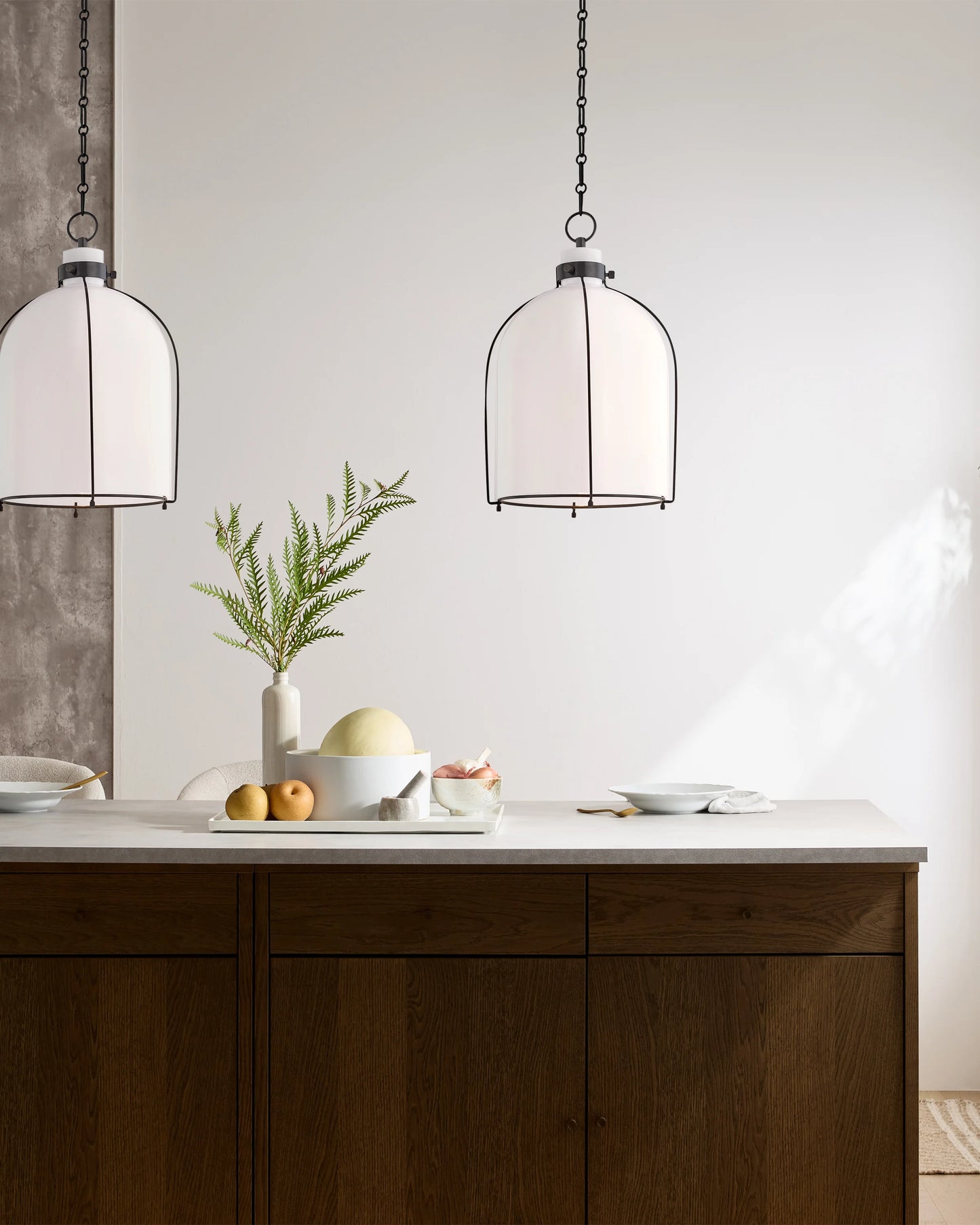 Iron and Opal Glass Bell Pendant Light - One Size / Brass