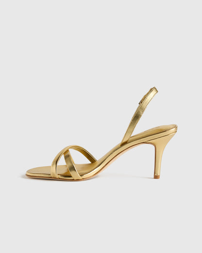 Italian Leather 75mm Slingback Heeled Sandal - 5 / Black