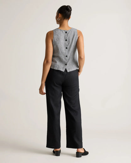 100% European Linen Cropped Tank - XS / Taupe Brown Gingham