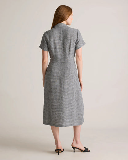 100% European Linen Button Front Dress - XS / Sky Blue Mariner Stripe