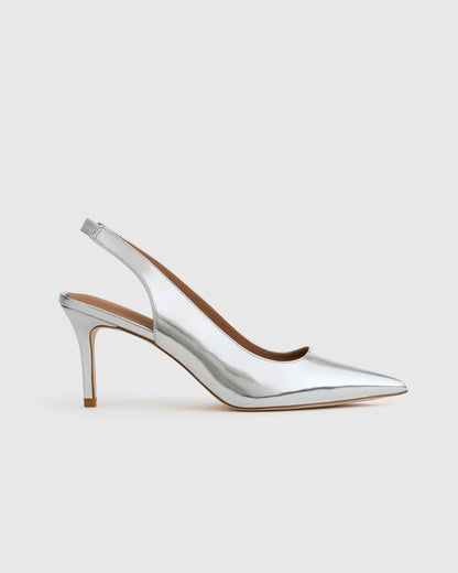 Italian Leather Slingback 75mm Heel - 5 / Black
