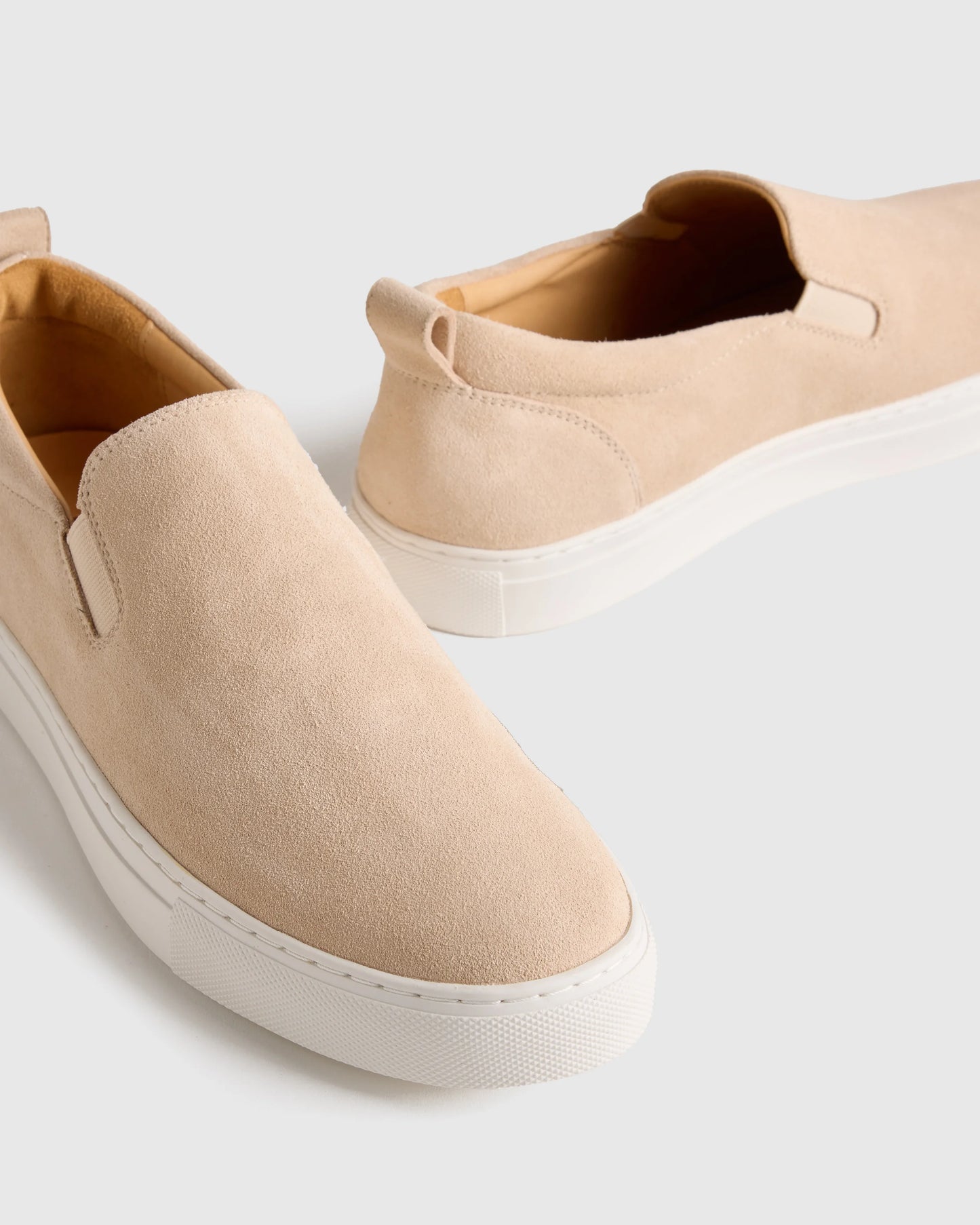 Italian Calfskin Suede Slip-On Sneaker - 7 / Bone
