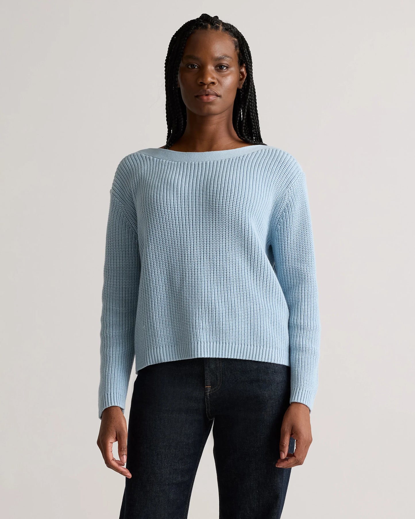 100% Organic Cotton Fisherman Boatneck Sweater - XS / Navy
