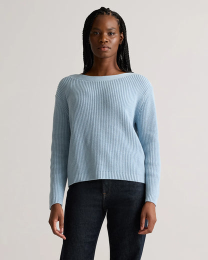 100% Organic Cotton Fisherman Boatneck Sweater - XS / Navy