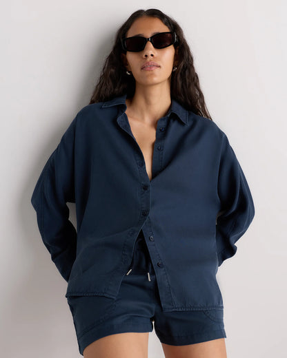 Vintage Wash Tencel Dolman Long Sleeve Shirt - XS / White