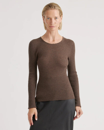 Featherweight Cashmere Ribbed Crewneck Sweater - XS / Charcoal
