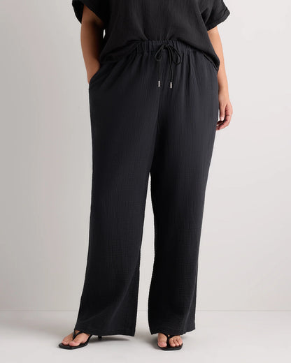 100% Organic Cotton Gauze Straight Leg Pants - 1X / Indigo Blue