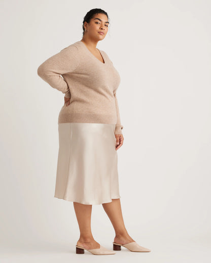 Mongolian Cashmere V-Neck Sweater - 1X / Heather Vintage Pink