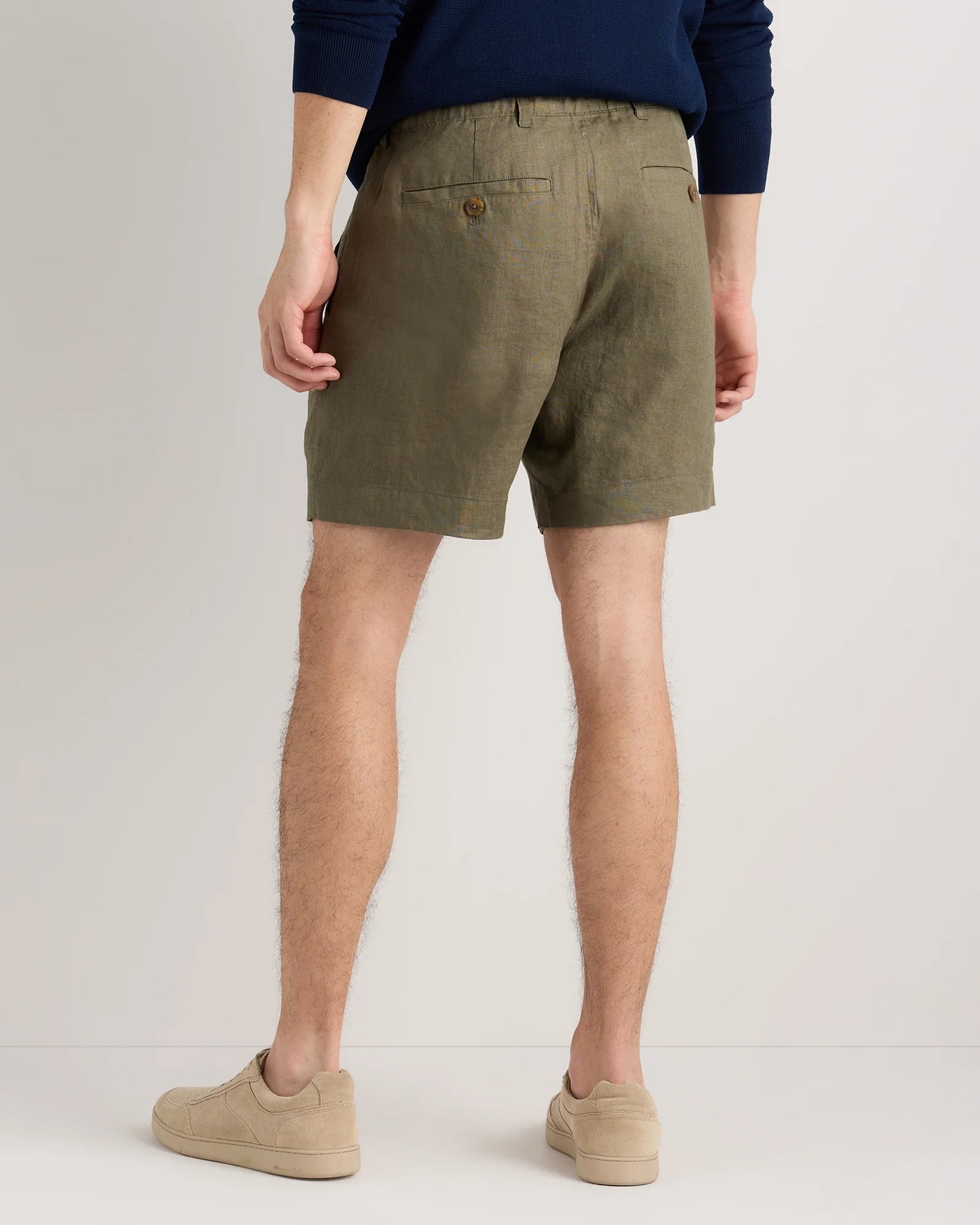 100% European Linen Trouser Shorts - 7" - S / Bayberry Olive